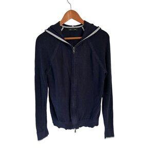Banana Republic Full Zip Knitted Hoody Cardigan Sweater Blue Cotton Size Med